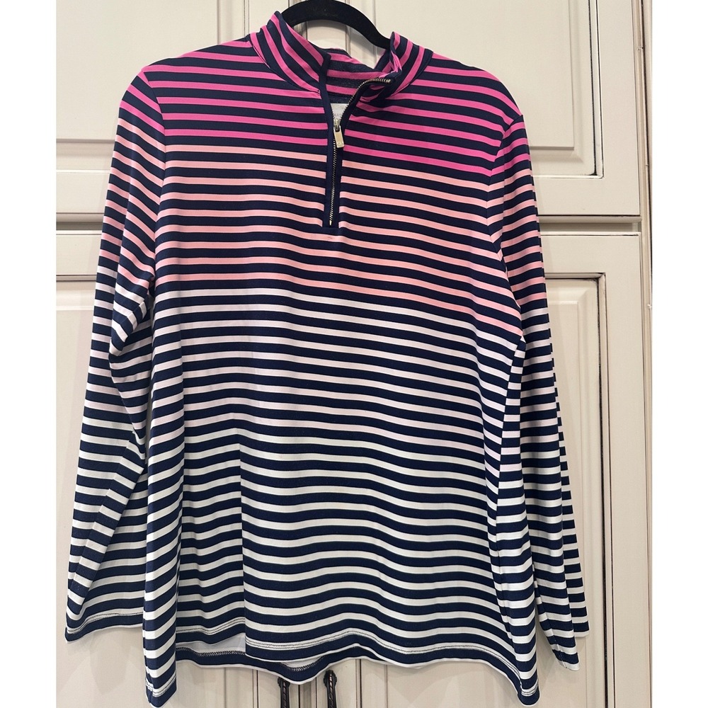Charter Club Womens XL Pink Navy Striped Ombre Quarter Zip Mock Neck Top